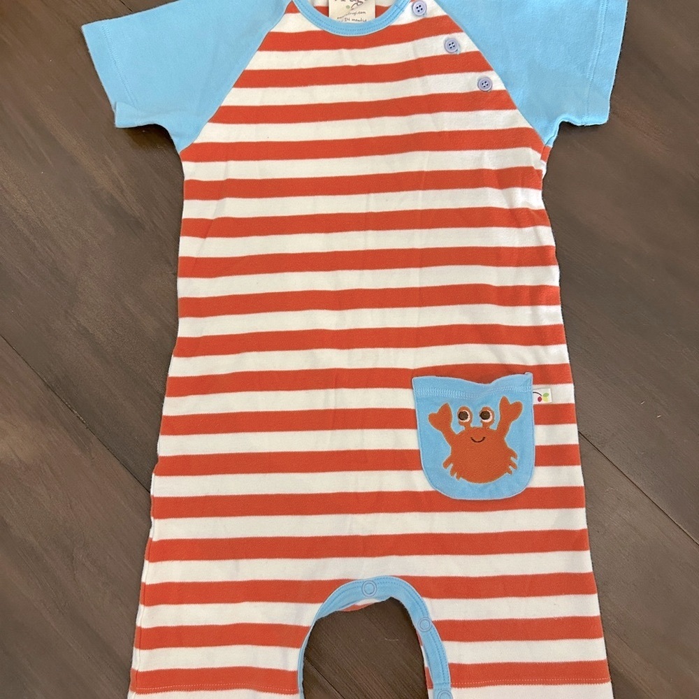 Striped Kids Bodysuit with Crab Pocket